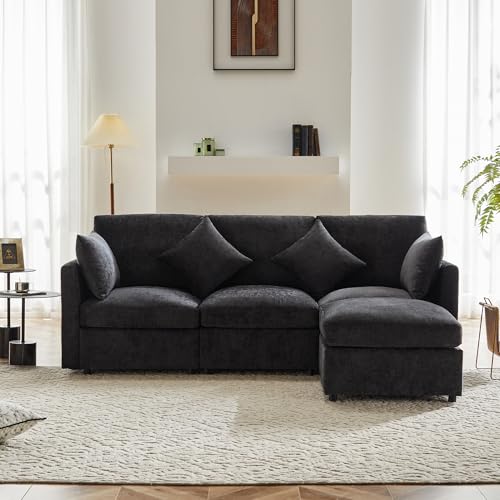 Lcoho Modernes Design, Chenille-Stoffsofa, Dreisitzer-Sofa, Viersitzer-Sofa, L-förmiges Ecksofa mit Fußhocker, geeignet für Wohnungen (Gray) von Lcoho
