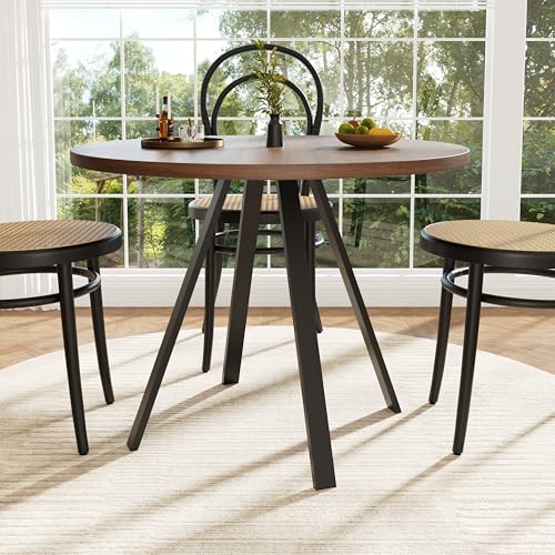 Lcoho Runder Esstisch (80×80×75cm), Küchentisch, Runder Kaffeetisch für 4,geeignet für Esszimmer, Wohnzimmer,Tischbeine aus Metall,Walnussfarbener Schreibtisch und Schwarze Beine von Lcoho