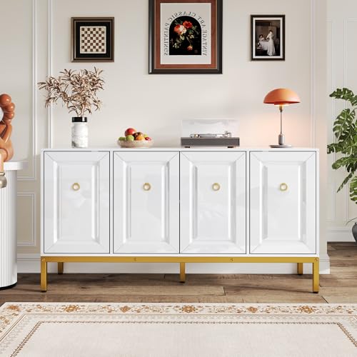 Lcoho Sideboard, Hochglanz-Aufbewahrungselement, goldene Griffe und Beine, mit Regalen. 140×80×40cm Lcoho Sideboard, Hochglanz-Aufbewahrungselement, goldene Griffe und Beine, mit Regalen. 140×80×40cm von Lcoho