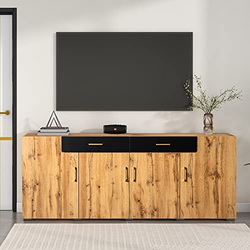 Lcoho Sideboard, Küchenschrank, Aufbewahrungsschrank, 208 x 39.5 x 80 cm, Kommode mit 4 Türen, 2 Schubkästen, Buffets (Brown) von Lcoho