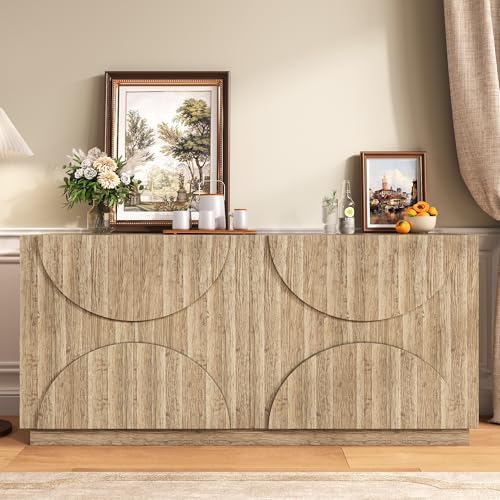Lcoho Sideboard mit Regalen, Sideboard mit Rebounder, natürliche Holzmaserung von Lcoho