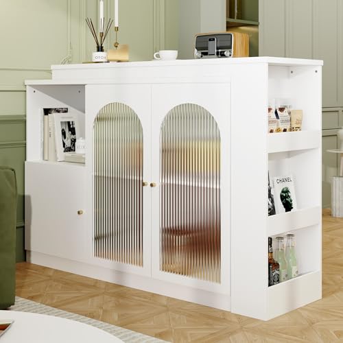 Lcoho Um 360° drehbarer Bartisch (Hauptkörper 120 x 40 x 97 cm), moderner und einfacher weißer rotierender ESS- und Barschrank, multifunktionaler Aufbewahrungsschrank mit Glastür (weißer) von Lcoho