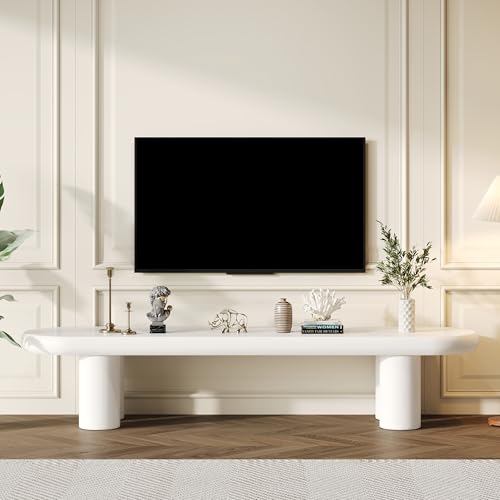 Lcoho Weißer (160 x 40 x 40 cm) großer TV-Schrank, moderner TV-Tisch im minimalistischen Stil mit 4 stabilen Stützbeinen, geeignet für Fernseher bis zu 65 Zoll von Lcoho