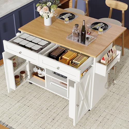 Moderne Kücheninsel, Küchenschrank, buffetschrank, Speisewagen mit Holzmaserung, Multifunktionale Esstisch mit Speicherraum, Speisewagen mit Snackregalen (weiß, 134 x 75.4X 89cm (L x B x H)) von Lcoho