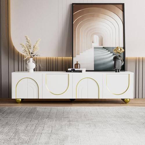 ModernerTV-Schrank – 175 x 38 x 56 cm, verstellbare Einlegeplatten, Leichte Lowboard-TV-Möbel im Luxusstil (White + Particle Board) von Lcoho