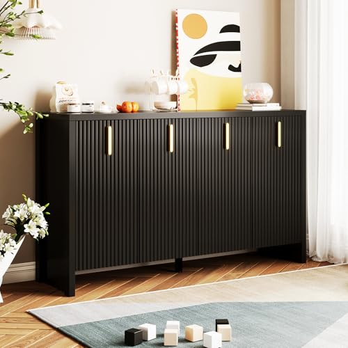 Modernes,minimalistisches schwarzes Sideboard:Die perfekte Kombination aus Flexibler Aufbewahrung und elegantem Design.Das Sideboard verfügt über goldene Griffe und verstellbare Trennwände von Lcoho