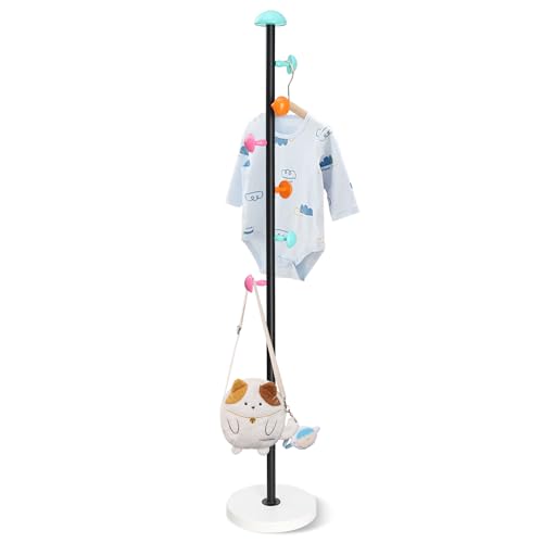 Lcokeiy Garderobenständer, Kinder, freistehend, Pilzgarderobe mit 6 Haken und Wassereinspritzbasis, höhenverstellbar, Kleiderbaum zum Aufhängen von Kleidung, Hut, Tasche, Schwarz von Lcokeiy