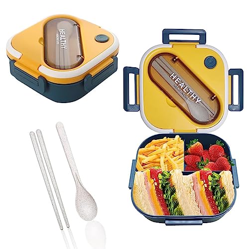 Lcxecnw Bento Lunch Box,1300 ML Lunch Containers für Erwachsene,Lunchbox mit 3 Fächern,Löffel und Stäbchen,Auslaufsichere Lunch-Behälter für Arbeit,Outdoor & Reisen,BPA-frei (Blau) von Lcxecnw