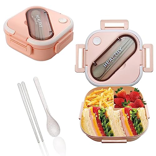 Lcxecnw Bento Lunch Box,1300 ML Lunch Containers für Erwachsene,Lunchbox mit 3 Fächern,Löffel und Stäbchen,Auslaufsichere Lunch-Behälter für Arbeit,Outdoor & Reisen,BPA-frei (Rosa) von Lcxecnw