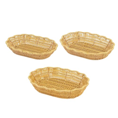 3pcs Imitation Rattan Gewebte Snacks Aufbewahrungskorb Mehrzweck Oval Geformtes Brot Obst Servierschale Desktop Süßigkeitenplatte von Ldabrye
