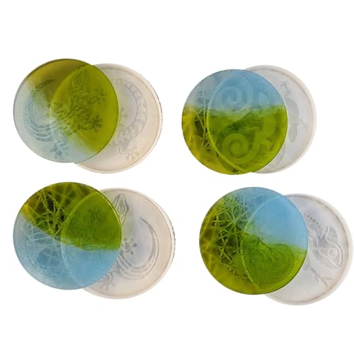 4 Stück Bastelform Tassenmatten Formen Harz Cup Pad Formen Eidechsen Form Harz Form Schmuck Herstellung Werkzeug Silikon Textur von Ldabrye