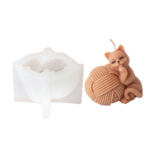 Ldabrye Modische schöne Katzen-Strickkugelform, stabile Silikon-Kerzenform für Bastelbedarf, Liebhaber und Zuhause von Ldabrye