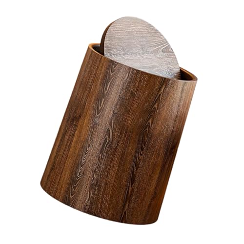 Ldabrye Retro Holzkörner Mülleimer Deliabilität Plastikabfall Behälter 360 Grad Schwung Deckel Für Küchenbadezimmer Schlafzimmer Schlafzimmer Runde Deckel Abfallbehälter Küche Küche von Ldabrye