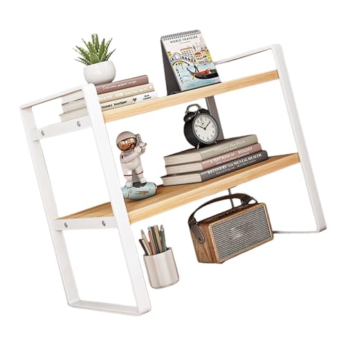 Ldabrye Schlichtes Schreibtisch-Organizer mit Eisen- und Holzkonstruktion für Studenten und Profis, platzsparendes Design, stabiles Holz-Metallregal von Ldabrye