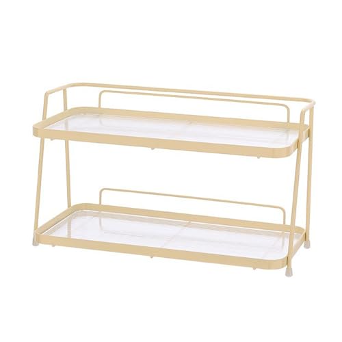 2 Tier Badezimmerarbeitsplatte Organizer moderner Metallstange Kosmetikhalter Lagerregal für Badezimmer Eitelkeit 19,5 x 34 x 15 cm (Sahne gelb) von Ldafava