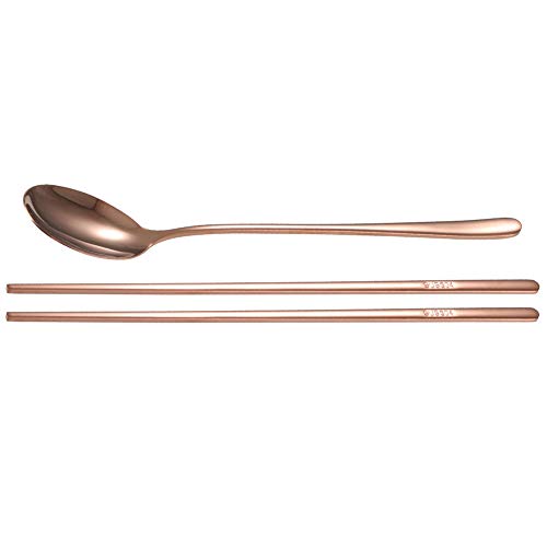 304 Edelstahllöffel Stäbchen Hadstäbchen Set koreanischer Stil Spiegel polierter Besteck ungiftiges Anti -Rost Langable Ergonomisches Design für Home Restaurant Café Shop (Rose) von Ldafava
