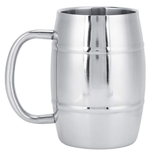 470 ml Edelstahl Bier Tasse Doppelschicht isolierte Kaffeetasse mit dickem Griff für Campingreisen im Freien Silber von Ldafava
