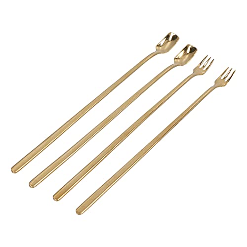 4pcs 304 Edelstahl Kaffeelöffel langer Griff Kaffeelöffel und Gabel mit quadratischem Kopf Langlebiger Reinigung für Café und Bar (Gold) von Ldafava