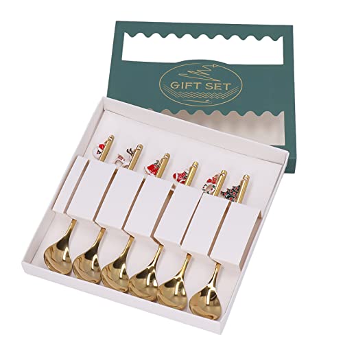 6pcs Edelstahllöffel Set Creative Dessert Löffel Eiscreme Kaffee Rührende Löffel (Gold) von Ldafava