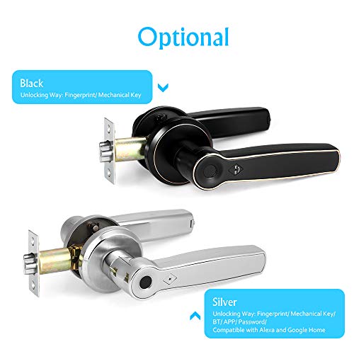 Biometrischer Fingerabdruckhandle Lock Smart Digital Door Schloss mit 6 Entsperren Methoden Fingerabdruck Key App Passwort Alexa kompatibel für Home Office Hotel Apartment Schwarz (Silber) von Ldafava