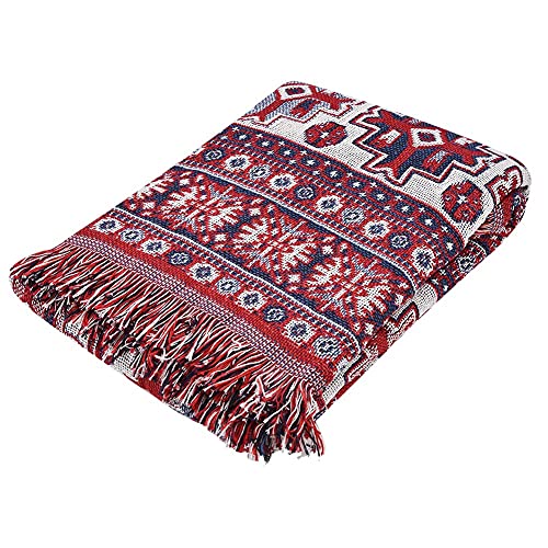 Doppelseitiger Baumwollgewebe Couch Wurfdecke Teppich mit ativen Quasten für Bettsofa Wohnzimmer Wohnzimmer Weich warme Bequeme 130x180 cm (Rotes Quadrat) von Ldafava