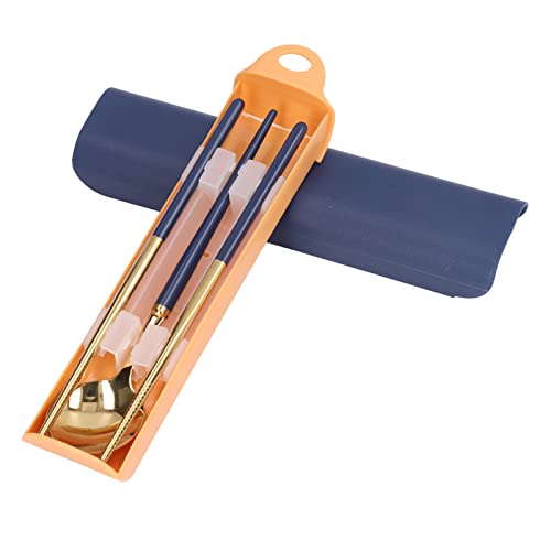 Edelstahl -Besteckset wiederverwendbares Utensilien -Set Travel Camping Castlery Set Gabel Spoon -Stäbchen Set mit Aufbewahrungsbox für Familienschule Arbeitsplatz Restaurant (Dunkelblau Gold) von Ldafava
