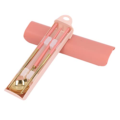 Edelstahl -Besteckset wiederverwendbares Utensilien -Set Travel Camping Castlery Set Gabel Spoon -Stäbchen Set mit Aufbewahrungsbox für Familienschule Arbeitsplatz Restaurant (Rosa Gold) von Ldafava