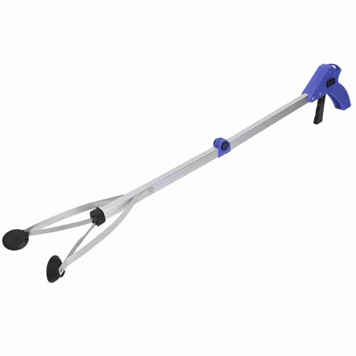 Garbage Picker Trash Grabber Werkzeug Hochleistungsklapper Aluminiumlegierung Gartenabfall Abholung Ausleitbare Reichweite für den Home Hotel Market Red Blue Griff 43 cm 80 cm (Blauer Griff) von Ldafava