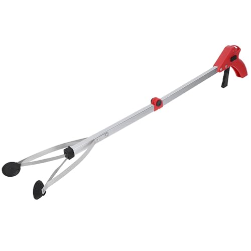 Garbage Picker Trash Grabber Werkzeug Hochleistungsklapper Aluminiumlegierung Gartenabfall Abholung Ausleitbare Reichweite für den Home Hotel Market Red Blue Griff 43 cm 80 cm (Roter Griff) von Ldafava