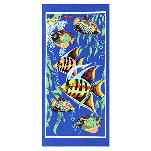 Hochwertiges, mehrzweckiges Strandtuch aus Polyesterfaser, Picknickmatte, Yoga-Teppich, weich, schnelltrocknend, leicht, für Strand, Camping, Sauna, Reisen, Rot/Blau, 70 x 140 cm (Blauer Bodenfisch) von Ldafava