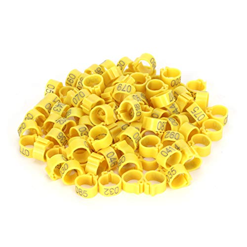 Ldafava 100 pcs Vogelfußringe Bänder 10mm 001-100 nummerierte Tauben Identifizieren Sie die Clip-Geflügelversorgung (Gelb) von Ldafava