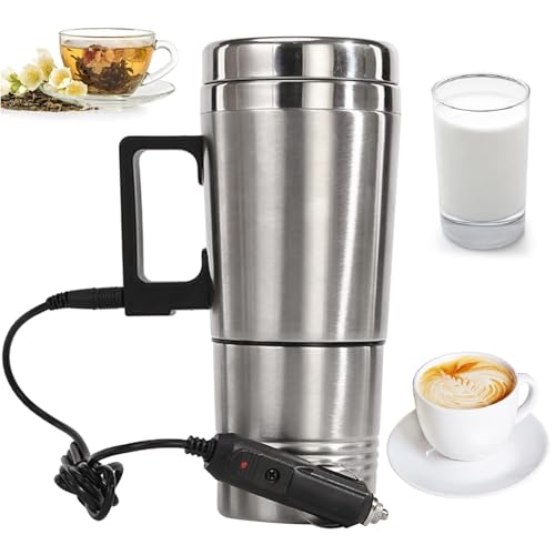 Ldafava Auto-Heizbecher, LKW Heizbecher Beheizter 14-Unzen-Reisebecher aus Edelstahl Mit Auslaufsicherem Deckel, Isolierter Beheizter Thermosbecher für Heißwasser Kaffee Tee(24V) von Ldafava