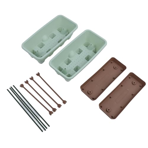 Ldafava Balkon Pflanzer Box mit Gitter 2pcs Abnehmbare Untertassen Doppelschichtfensterpflanze für Kräuter Gemüse Blumen PP Material Stahl Rahmen 46 x 22 x 14,5 cm (Grün) von Ldafava