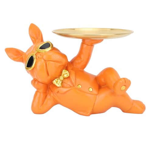 Ldafava Bulldog -Statue -Speicher -Tablett einzigartige Bulldoggenschale Ornament Bulldog Figur Key Snack Holder für Home Entryway Shop Office Synthetic Resin 30x18.5 cm (Orange) von Ldafava