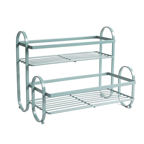 Ldafava Metal Desktop Storage Rack 2 Tier verhindern Schlupf Multifunktion Metal Eisen Gewürzregal Organizer für Küchen Badezimmer Büro Zuhause Haltbarer robuster räumlich sparender (Grün) von Ldafava