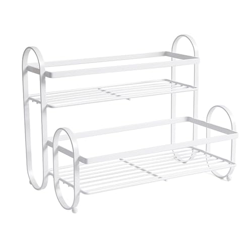 Ldafava Metal Desktop Storage Rack 2 Tier verhindern Schlupf Multifunktion Metal Eisen Gewürzregal Organizer für Küchen Badezimmer Büro Zuhause Haltbarer robuster räumlich sparender (Weiß) von Ldafava