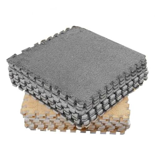 Ldafava Plüschschaum ineinandergreifende Teppichfliesen weiche Flauschige Anti -Schlupfbodenmatte für Wohnzimmer Schlafzimmer Eva Schaum 11,8 x 11,8 Zoll 10 pcs grau Hellbraun von Ldafava