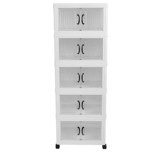 Ldafava Stapelbarer Lagerbehälter Plastikklappbarer Lagerschrank Schrank Organizer mit Rädern für Hauswohnern Garderobe Wesentliche (5 Tier) von Ldafava