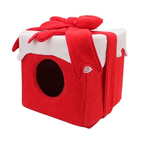 Weihnachtskatze Bett Weihnachtsbox Stil weich bequemer Fussel Lebend Farben Weihnachtskatze Zelt für Katzen Haustier es für Katzen Kätzchen Hunde Welpen kleine Haustiere (Rot) von Ldafava
