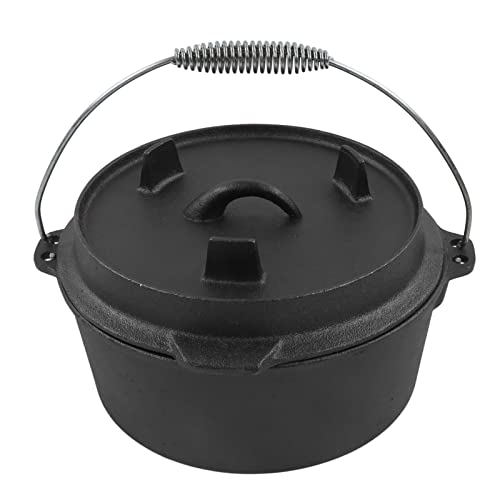 Niederländisch -Ofen Camping Gusseisen -Topf Nicht -Stick -Multifunktionskochgeschirr mit Thermometer Kerbe für Kochcamping BBQ und Picknick im Freien (25 cm) von Ldafava