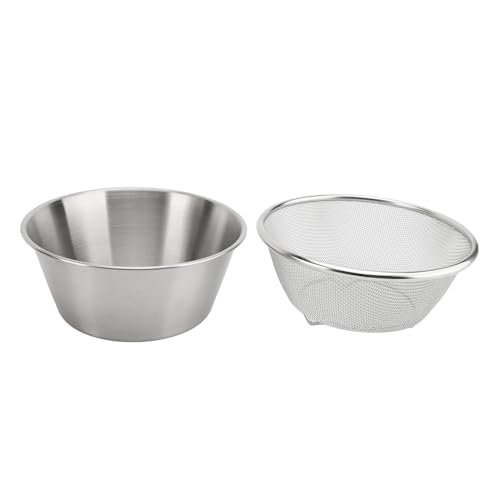 Sieb aus Edelstahl 304 mit Rührschüssel, 16 cm, tragbare Küchenwaschschüssel, Sieb zum Waschen von Reis, Obst, Gemüse und kleinen Körnern von Ldafava