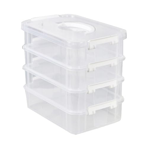 Stapelbare Aufbewahrungsbox Clear Desktop Spielzeugblöcke Organizer mit Deckel mehrschichtiger Design kompakt robust für Schlafzimmer Büro PP Material (Weiß) von Ldafava
