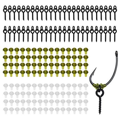 LdawyDE 170 Stück Köder Schrauben Set Carpfishing Zubehör, 50 Stück Köder Schrauben Haken Screw Bait und 120 Stück Haken Haken Bait Stoppers für Karpfenangeln von LdawyDE