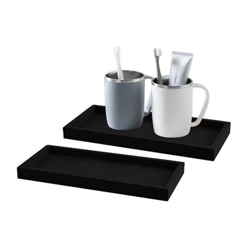 LdawyDE Badezimmer Tablett, 2 Stück Dekotablett Deko Tablett Schwarz Rechteckig Silikon Ablageschale für Badzimmer Schminktisch Bad Deko Tablett für Handtuch Seife Kosmetik Pflanze Kerzen LdawyDE Badezimmer Tablett, 2 Stück Dekotablett Deko Tablett Schwarz Rechteckig Silikon Ablageschale für Badzimmer Schminktisch Bad Deko Tablett für Handtuch Seife Kosmetik Pflanze Kerzen von LdawyDE