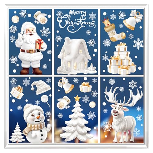 LdawyDE Fensterbilder Weihnachten, 9 Blätter Weihnachtsfenster Bilder Schneeflocken Doppelseitige Fensteraufkleber Weihnachten Winterdeko Fenster– Fensterdeko für Kinder und Erwachsene von LdawyDE