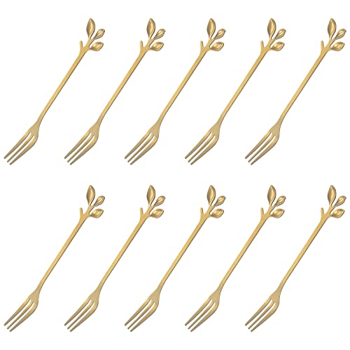 LdawyDE Kuchengabeln 10 Stück Dessertgabeln Blattform Edelstahl Kuchengabel Gold 12.5 cm Kleine Gabeln für Dessert, Kuchen, leicht zu reinigen LdawyDE Kuchengabeln 10 Stück Dessertgabeln Blattform Edelstahl Kuchengabel Gold 12.5 cm Kleine Gabeln für Dessert, Kuchen, leicht zu reinigen von LdawyDE