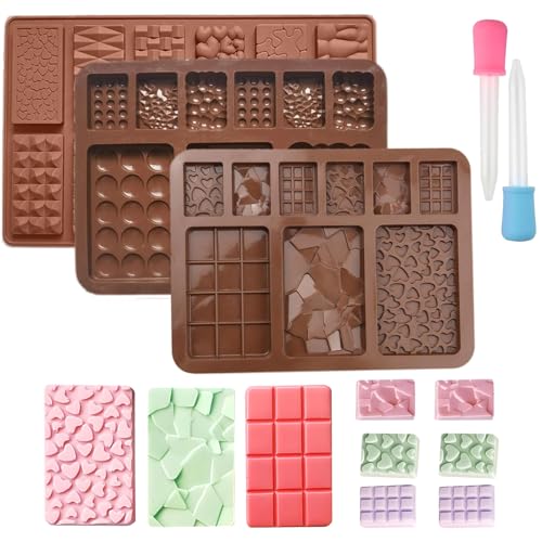 LdawyDE Schokoladenform, 3 Stück Silikonform Schokoladentafel Set, 30 Zellen Mehrere Formen Chocolate Mold Silikon Schokolade Selber Machen Schokoladen Form für Kreative DIY-Schokoladenkreationen LdawyDE Schokoladenform, 3 Stück Silikonform Schokoladentafel Set, 30 Zellen Mehrere Formen Chocolate Mold Silikon Schokolade Selber Machen Schokoladen Form für Kreative DIY-Schokoladenkreationen von LdawyDE