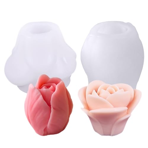 LdawyDE Silikonform Blumen - Gießform Blumenkugel - 2 Stück Silikonform Rose und Tulpenform, Kerzen Formen Silikon Rosen, Geeignet für Kerzenherstellung, Handgefertigte Seifenherstellung von LdawyDE