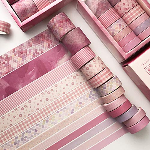 LdawyDE Pink Washi Tape Set, 12 Rollen Washitape 3m pro Rolle Breite 1cm, 1,5cm, 2cm, 3cm, Washi - Tape Washi Tape Kinder Dünn für Tagebuch, Heimwerken, Dekorieren, Schenken, Verpacken (Rosa) von LdawyDE