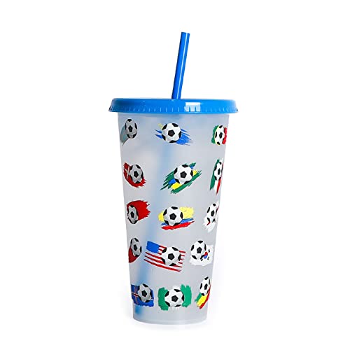 Wiederverwendbare Fußball Und Flagge Plastik Tragbarer Strohschalter Mit Deckelfahrt Becher Farbveränderter Saftgetränkebecher Plastik Mit Deckel Und Strohparty von Ldbuejiaja